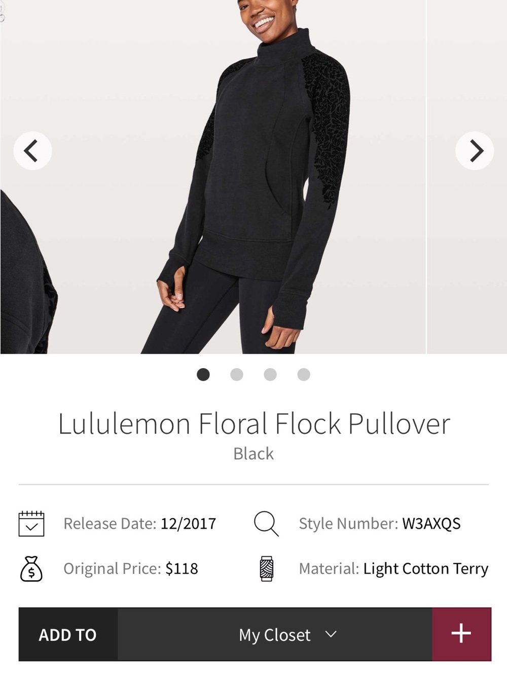 lululemon athletica Black Half-Zip Pullover with Floral Shoulder Print - Picture 2 of 7